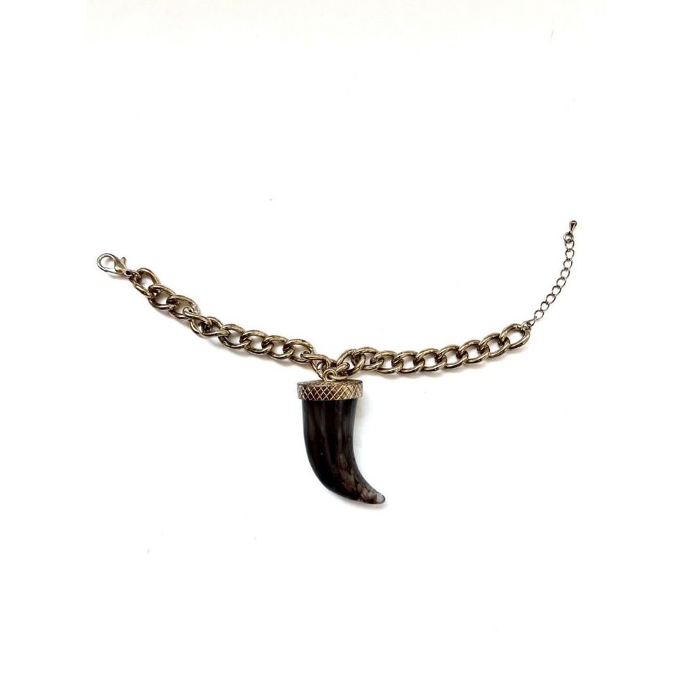 Men/Woman Tiger Tooth Plastic Brown-Gold Color Adjustable Chain Bracelet